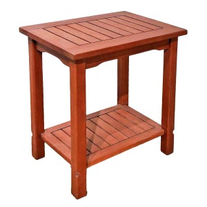 Jardinion Beistelltisch aus Eukalyptusholz, 50x35x50cm, mit zwei Ablageflächen für Balkon und Garten.