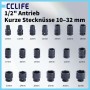 CCLIFE 1/2 Zoll Schlagschrauber Stecknüsse, kurz, 10-32mm, schwarz, aus robustem Chrom-Molybdän-Stahl für Werkstatt.