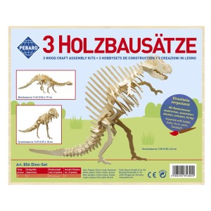 Pebaro Holzbausatz Dinosaurier 3er Set: Brontosaurus, Tyrannosaurus, Ouranosaurus.