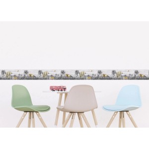 Selbstklebende Tapetenbordüre mit Dschungeltieren in Grau, 9.7x500cm, im Kinderzimmer.