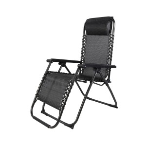 Verstellbarer, klappbarer Relaxsessel/Liegestuhl in Schwarz/Grau mit Kopfpolster für Camping & Garten.