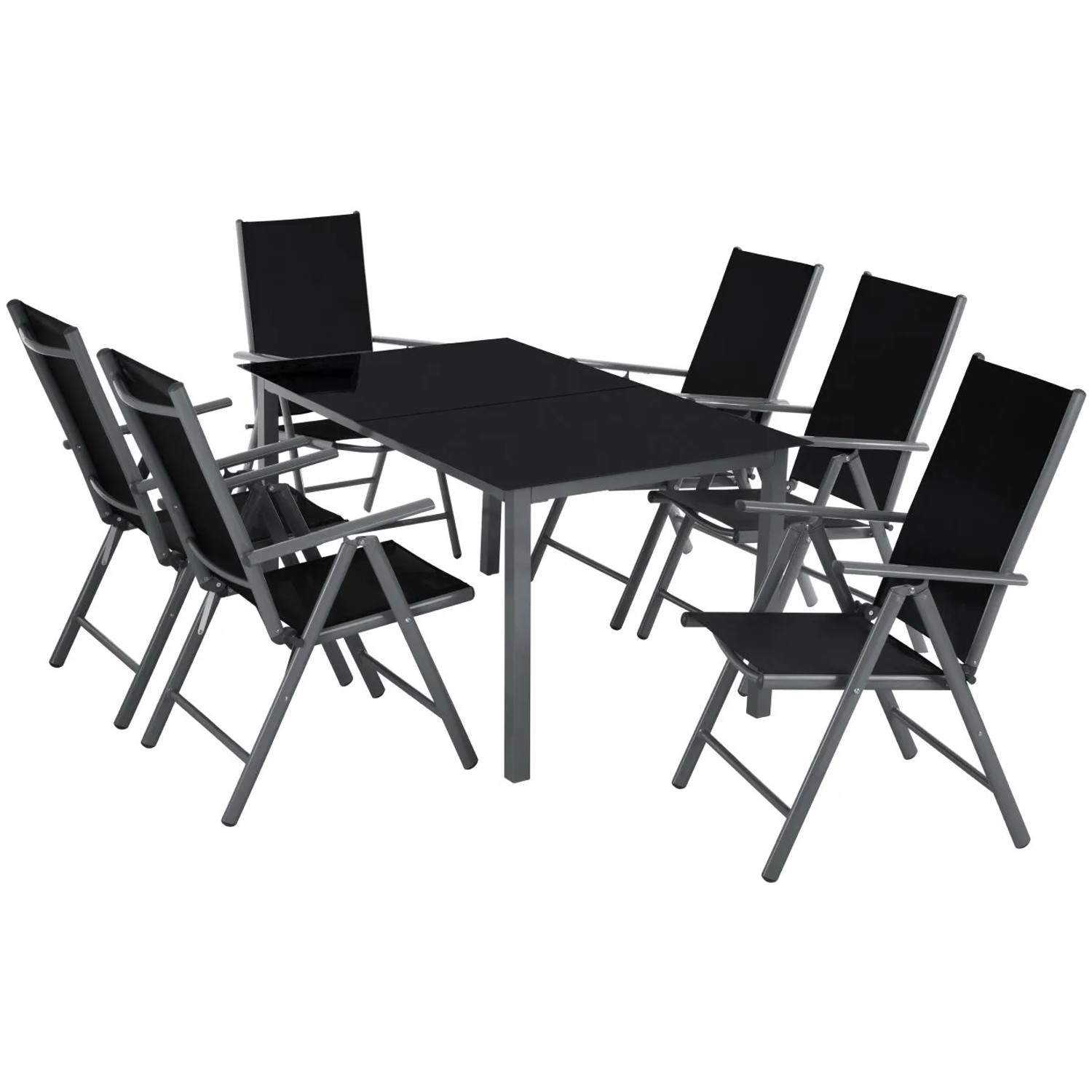 Tectake Aluminium Sitzgruppe Ercolano Für 6 Personen Wetterfest  150 x 90 x 73 cm Anthrazit
