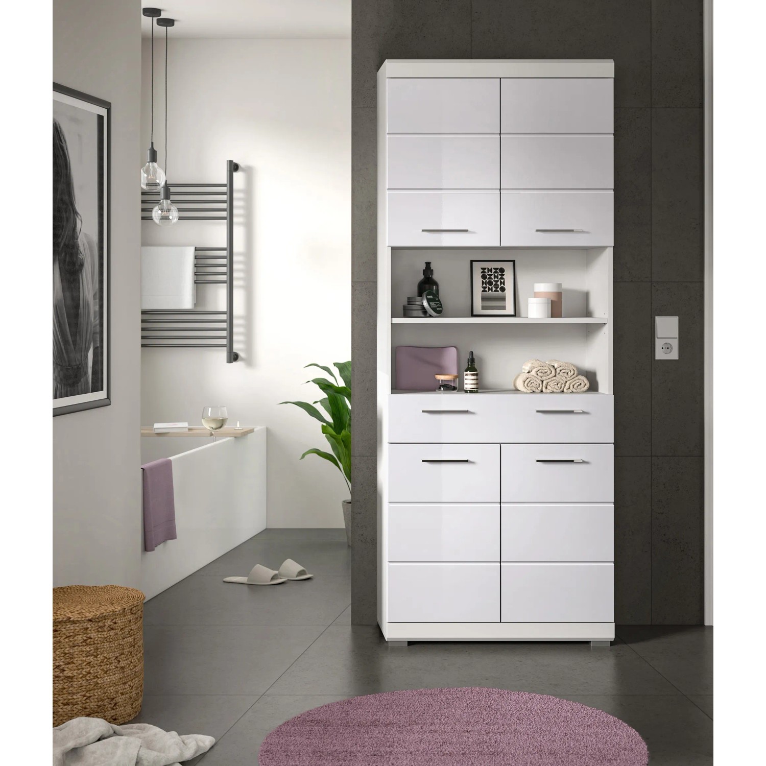 Badezimmer Hochschrank 74 x 191 x 31 cm Weiß Hochglanz kaufen bei OBI