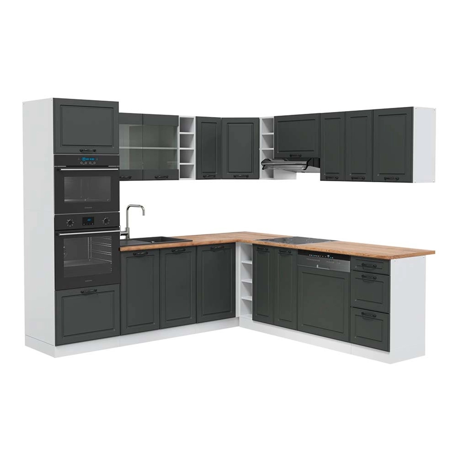 Vicco R-Line Eckküche Anthrazit Landhaus/Weiß 237 x 247 cm AP Eiche günstig online kaufen