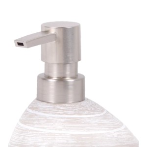 Sanilo Seifenspender Home, beige mit silberner Pumpe. Flüssigseife, Lotion und Desinfektionsmittel stilvoll dosieren.
