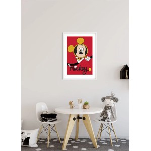 Rotes Disney Poster mit Micky Maus, 30x40 cm, im Kinderzimmer.