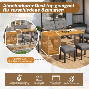 okwish Gartenmöbel Lounge mit Geflochtene Armlehnen Multifunktionaler Tisch und Sitzkissen Grau