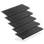 Fünf schwarze Gummi Stufenmatten 75x25cm mit Anti-Rutsch-Struktur für sichere Treppen im Innen- und Außenbereich.