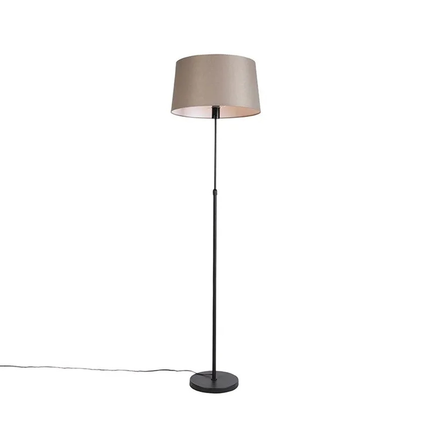 QAZQA Schwarze Stehlampe mit Taupe Leinenschirm 45 cm Verstellbar Parte