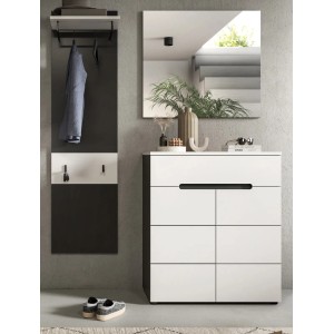 Inn.Furn Garderoben-Set 3-teilig in Weiß und Grau 140 cm Cooper