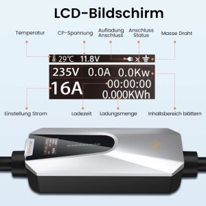 Junsun 11kW EV Ladestation mit LCD-Display und CEE Stecker.