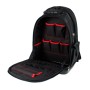 Offener Mephisto Werkzeugrucksack Dragon mit vielen Fächern und roter Naht.