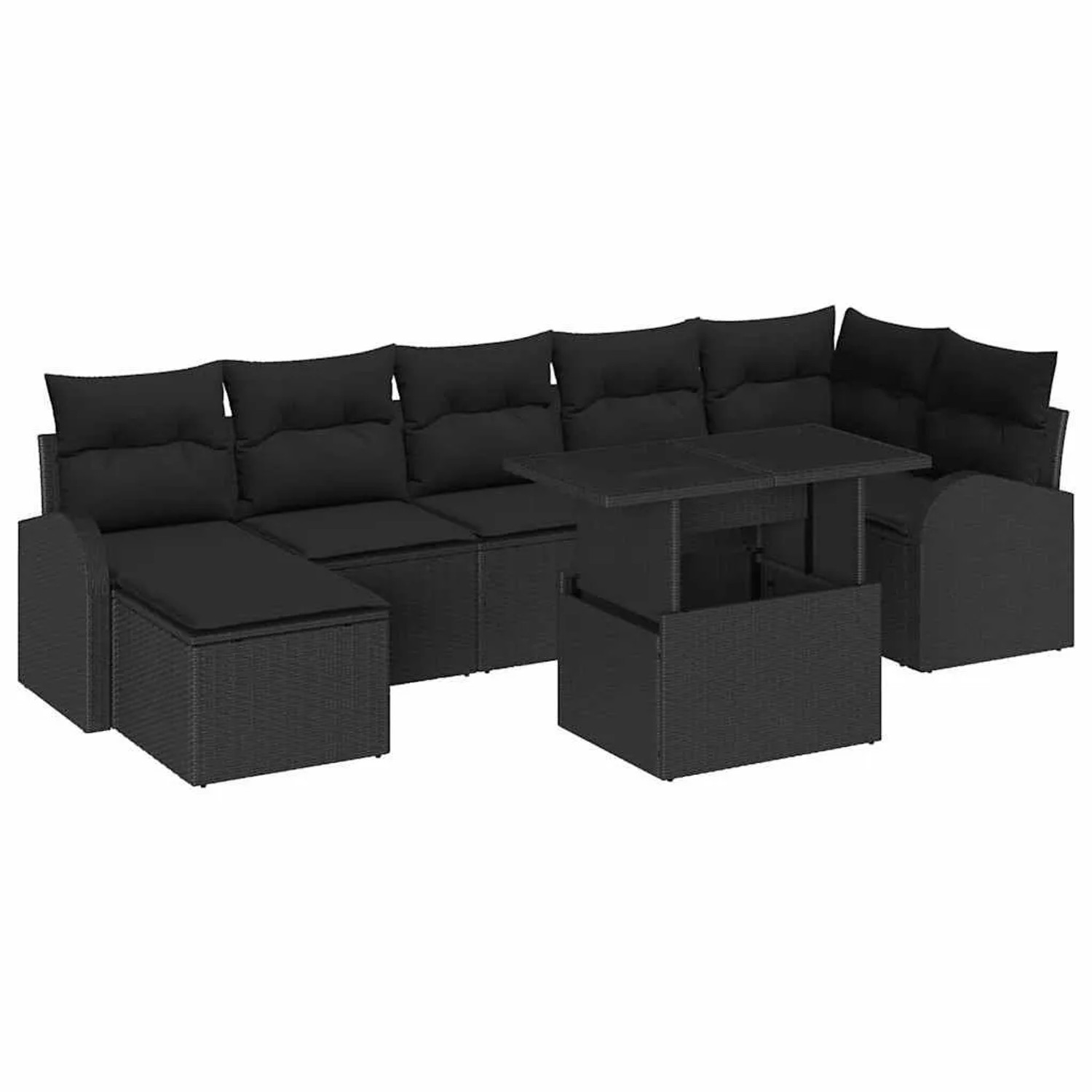 vidaXL Garten-Sofa-Set mit Kissen 8-Tlg Schwarz 3348689