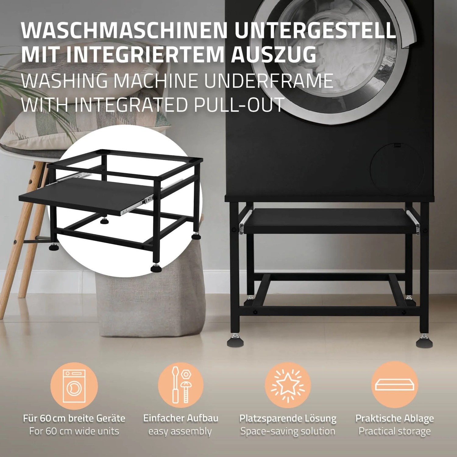 ML-Design Waschmaschinen Untergestell mit Auszug schwarz Stahl kaufen bei OBI