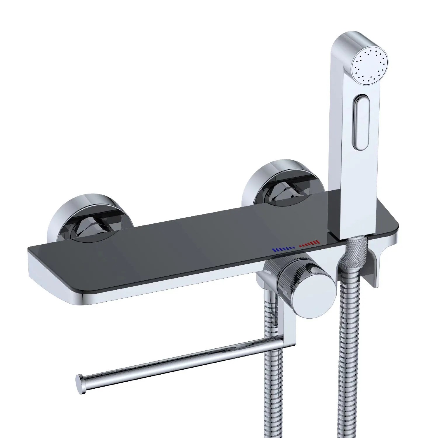 Stilform Design WC/Bidet Handbrause mit Ablage und Rollenhalter Komplett Set mit Mischer Aufputz
