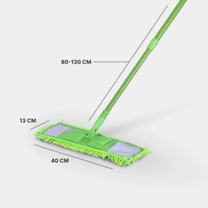 Bestlivings Bodenwischer Set Chenille Grün mit 4 Ersatzbezügen. Flachwischer mit ausziehbarem Stiel.