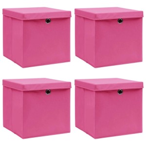 4 rosa vidaXL Aufbewahrungsboxen mit Deckel, Stoffboxen für Ordnung.