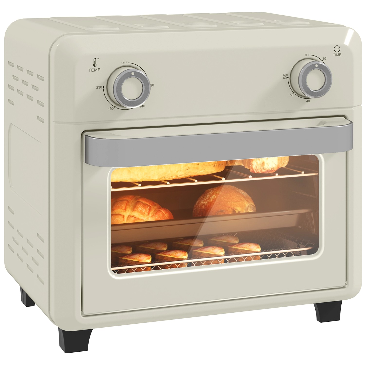 HOMCOM Minibackofen mit Umluft Edelstahl Cremeweiß 32L x 27,2B x 29,8H cm günstig online kaufen