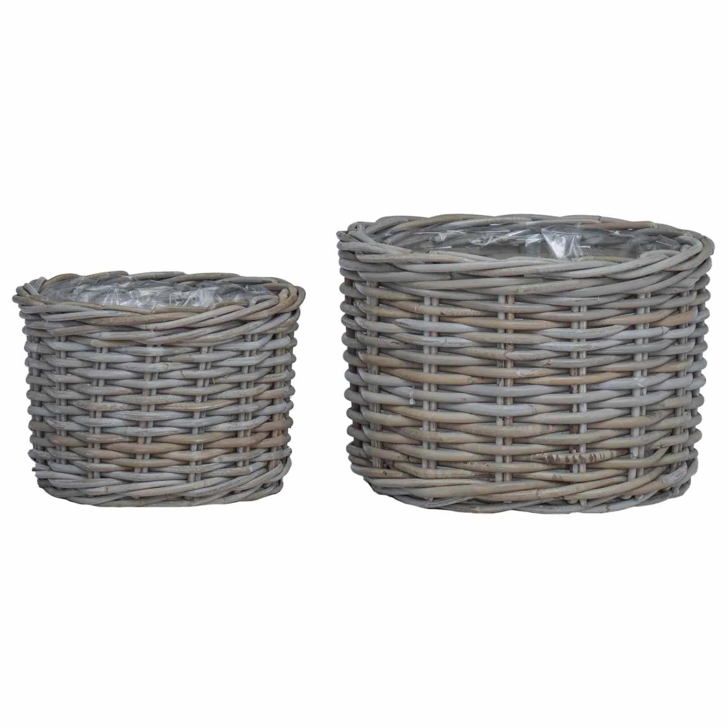 vidaXL Blumentopf Korb mit Speicher 2-Tlg Grau Kubu Rattan 42020961