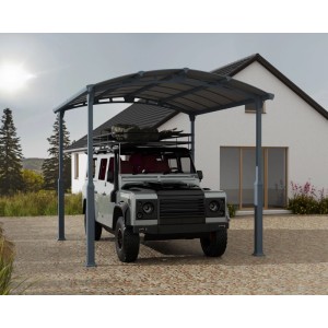 Grauer Canopia Carport Alpine 435x359 cm mit Auto. Wetterfester Unterstand für Fahrzeuge.