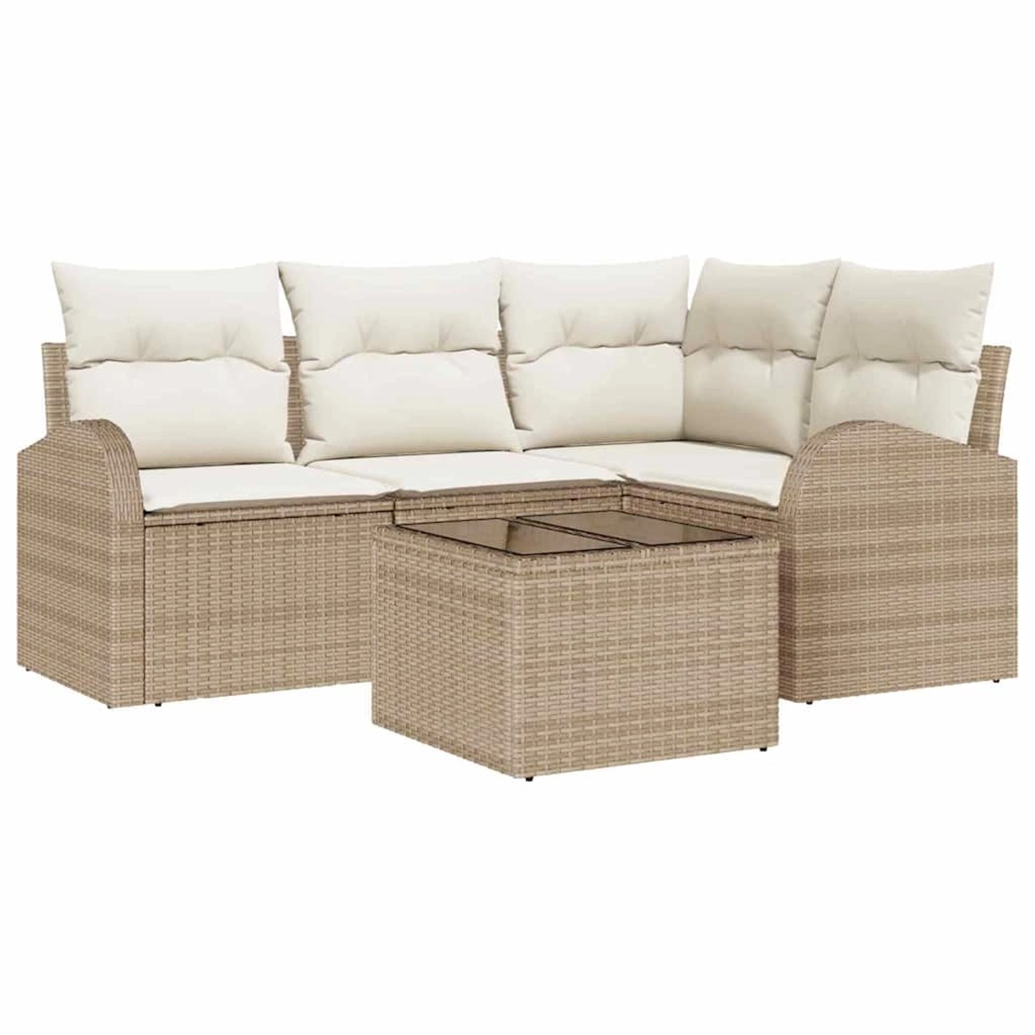 vidaXL Garten-Sofa-Set mit Kissen 5-Tlg Beige Weiß Poly Rattan 3354700 günstig online kaufen