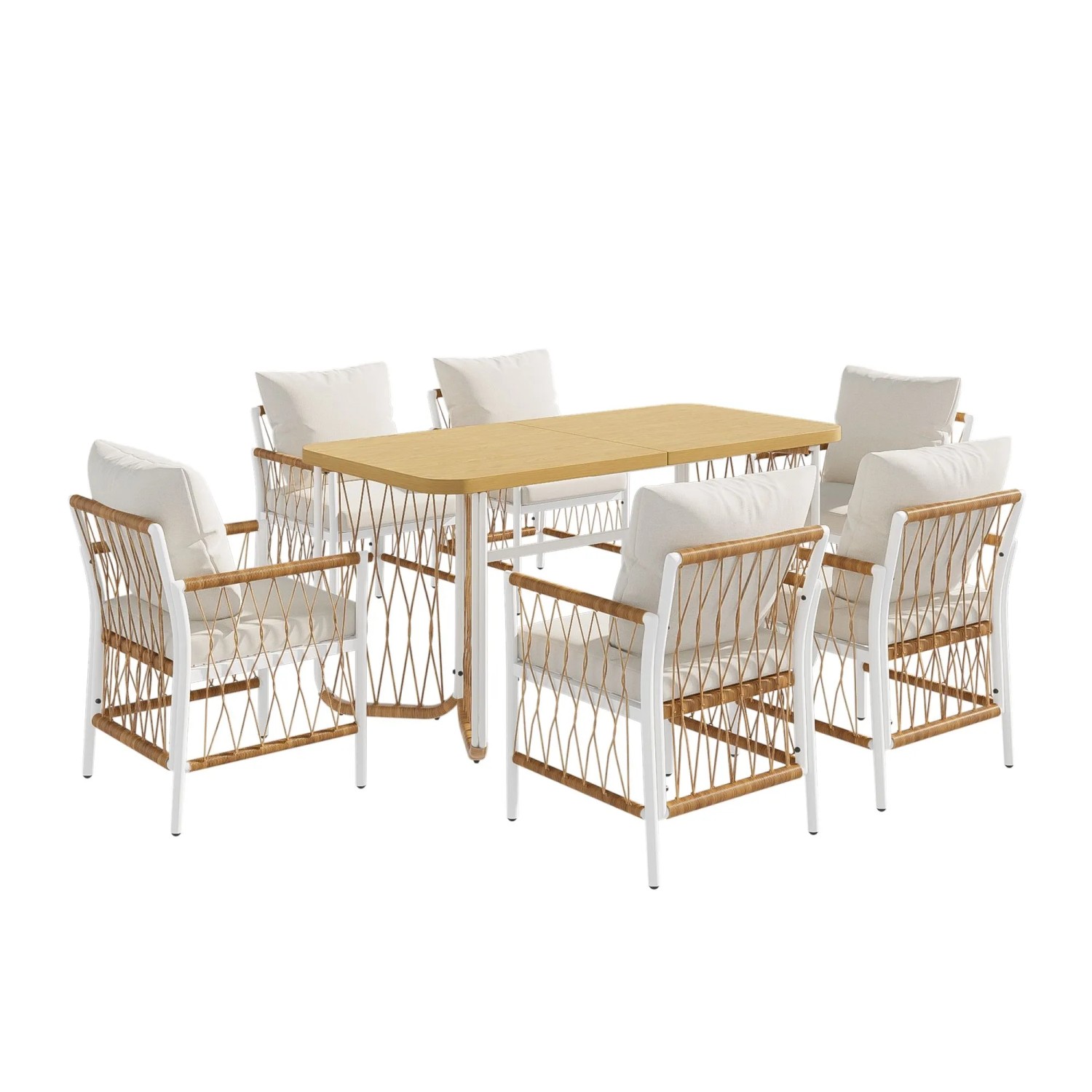 Merax Outdoor-Set Eisengestell Geflochtene Armlehnen Kissen