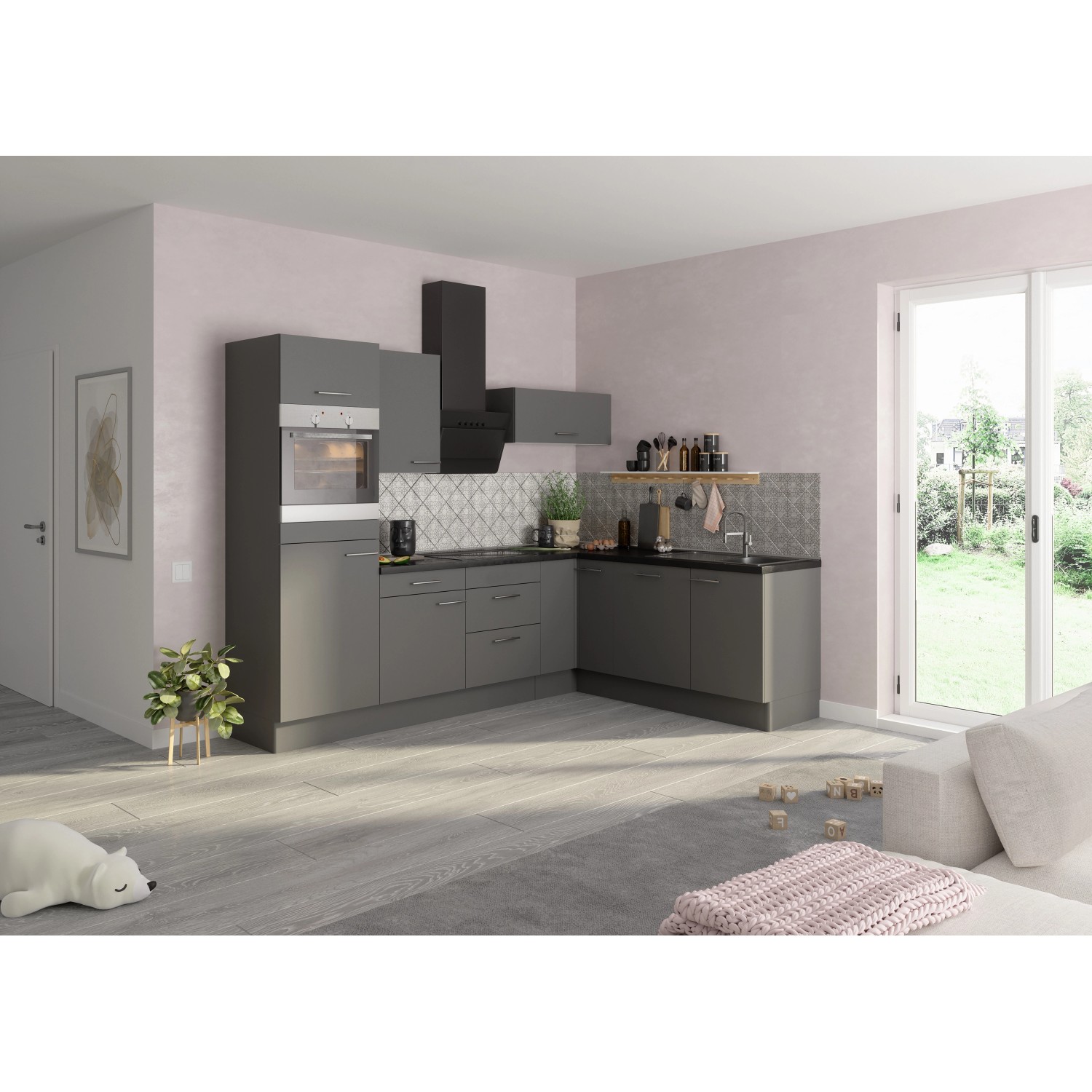Optifit Winkelküche/L-Küche Optikoncept Mats ohne E-Geräte 270 cm Basaltgrau