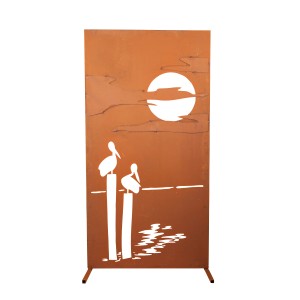 Ferrum Art Sichtschutzwand Meer Rost mit Pelikan-Motiv für den Garten.
