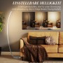 Moderne, silberne HOMCOM Stehlampe aus Aluminium und Acryl neben einem Sofa. Innenleuchte mit Fußschalter und einstellbarer Helligkeit.