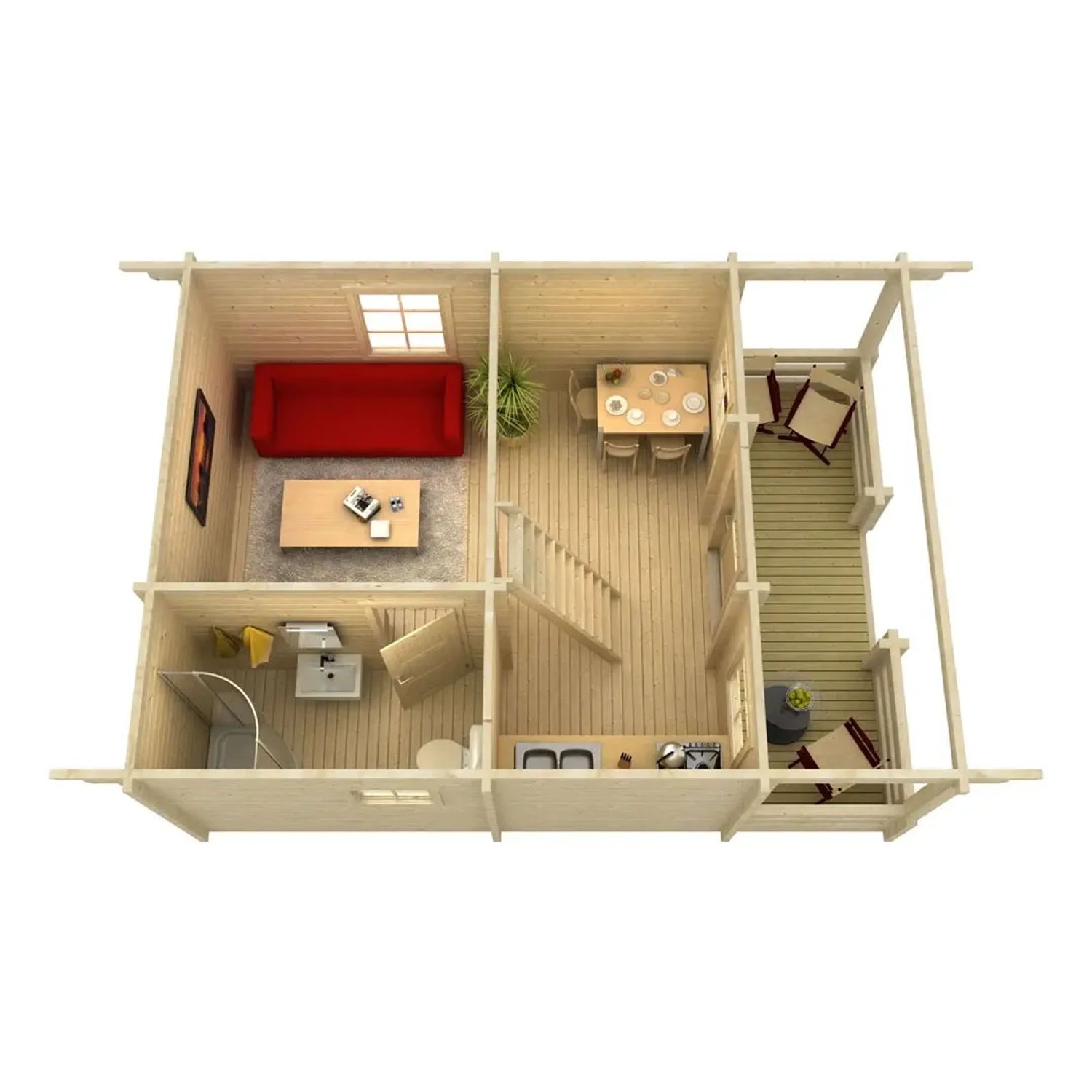 Grundriss Alpholz Gartenhaus Lillehammer mit Satteldach und Anbaudach, 549x746 cm.