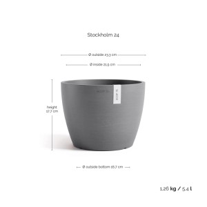 Ecopots Pflanztopf Stockholm, grau, 23,2x17,6cm. Ideal für Innen- und Außenbereich.
