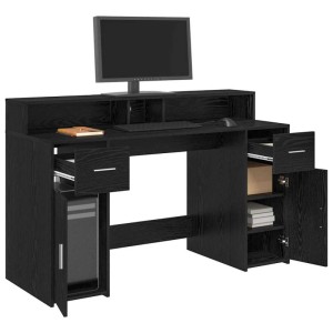 vidaXL Schreibtisch in Schwarz Eiche mit Schubladen, Türen und Regalen.