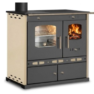 Prometey LTD Holzherd ECO LUX INOX Mit Edelstahlbackfach Creme Linke Version