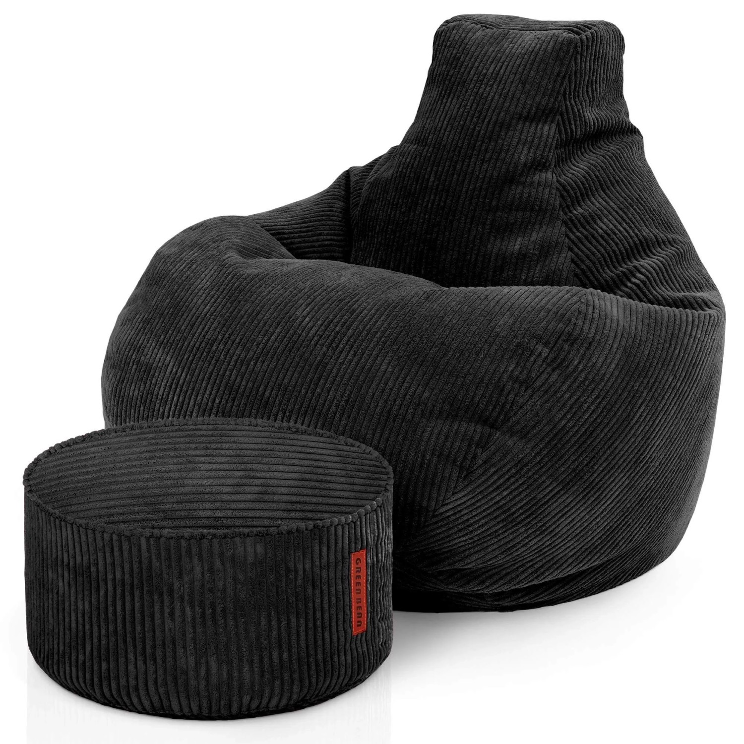 Green Bean Sitzhocker 2er Set Cozy + Hocker 80 x 90 x 90 cm Cord mit EPS-Perlen-Füllung Schwarz