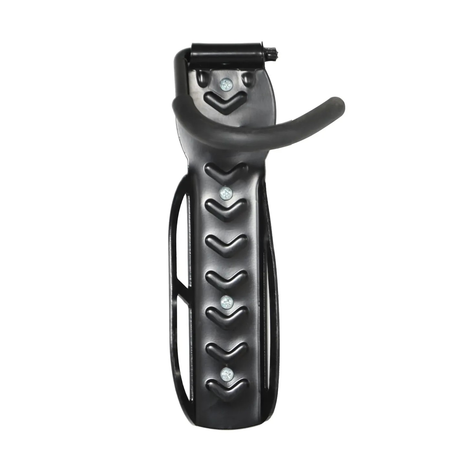 Fahrradgarage Zubehör: Schwarze Wandhalterung zur Aufhängung von Fahrrädern in der Fahrradbox.