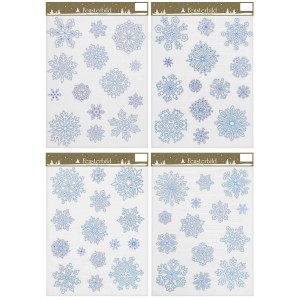 Selbsthaftender Fensterschmuck: Schneeflocken für weihnachtliche Fensterdeko, verschiedene Designs.