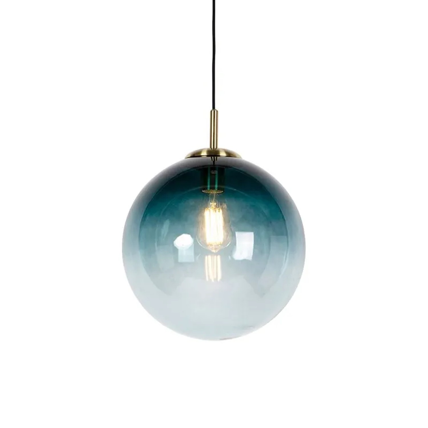 QAZQA Art Deco Hängelampe Messing mit ozeanBlauem Glas 33 cm Pallon