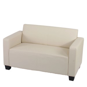 Cremefarbenes 2er Sofa Moncalieri aus Kunstleder, modernes Loungesofa mit breiten Armlehnen.