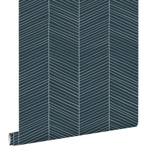ESTAhome Tapete Fischgrätmuster Dunkelblau 53 cm x 10.05 m