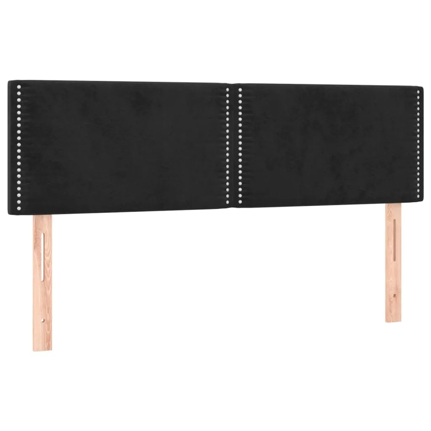 Schwarzes vidaXL Boxspringbett Kopfteil mit Samtbezug und Ziernägeln, montiert an Holzbett.