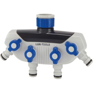 LUX 4-Wege-Verteiler Comfort für 4 Schläuche, mit Regulierhähnen für Gartenbewässerung.