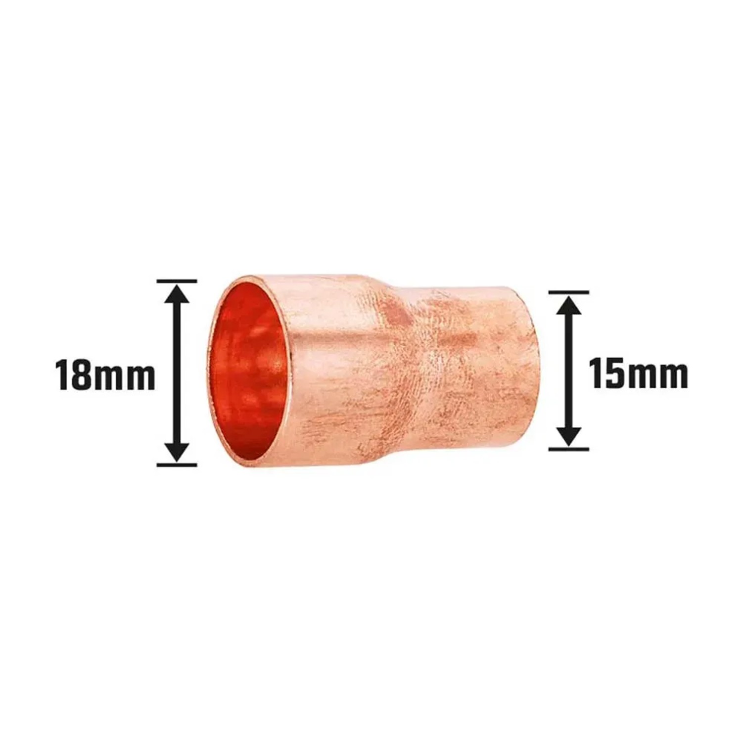 Löt-Reduziermuffe aus Kupfer, 18 mm x 15 mm, für die Installation von Kupferrohren.