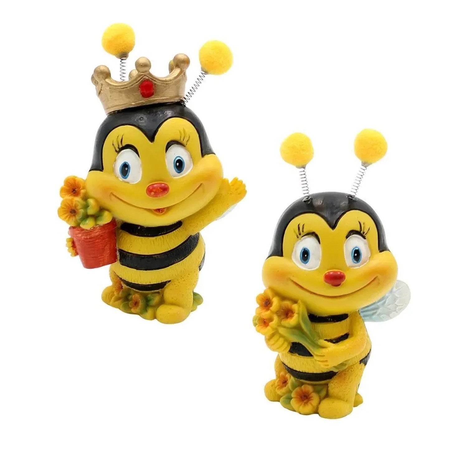 Dekohelden24 2er Set Dekofiguren Bienenpaar mit Blumen Gartendeko aus Keramik L/B/H ca 5 x 5 x 9 cm