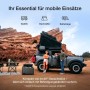EcoFlow WAVE 3 mobiles Klimagerät neben SUV mit Dachzelt in Wüste. Ideal für Camping, Vanlife, Kühl- und Heizfunktion.