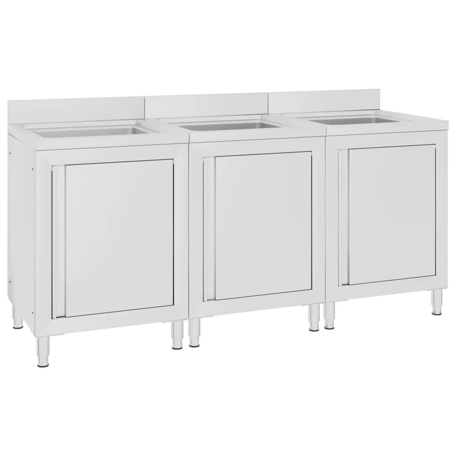 DELUKE Spülschrank Aus Edelstahl Mit Aufkantung MEDO 3x Becken Gastro-Spülschrank Spülenunterschrank 180x60x96cm