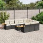 Schwarze 11-tlg. vidaXL Garten-Sofagarnitur aus Poly Rattan mit cremefarbenen Kissen.