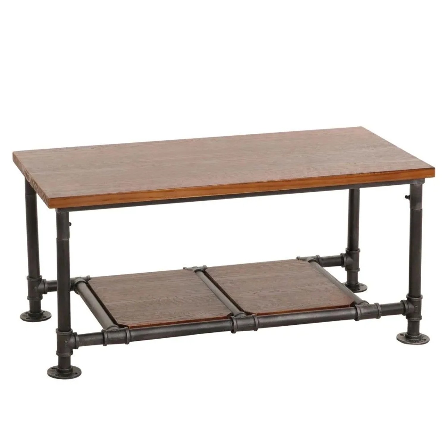 MCW Couchtisch N27 Wohnzimmertisch Tisch Sofatisch Beistelltisch Industrial Massiv-Holz Metall 48x100x50cm Braun