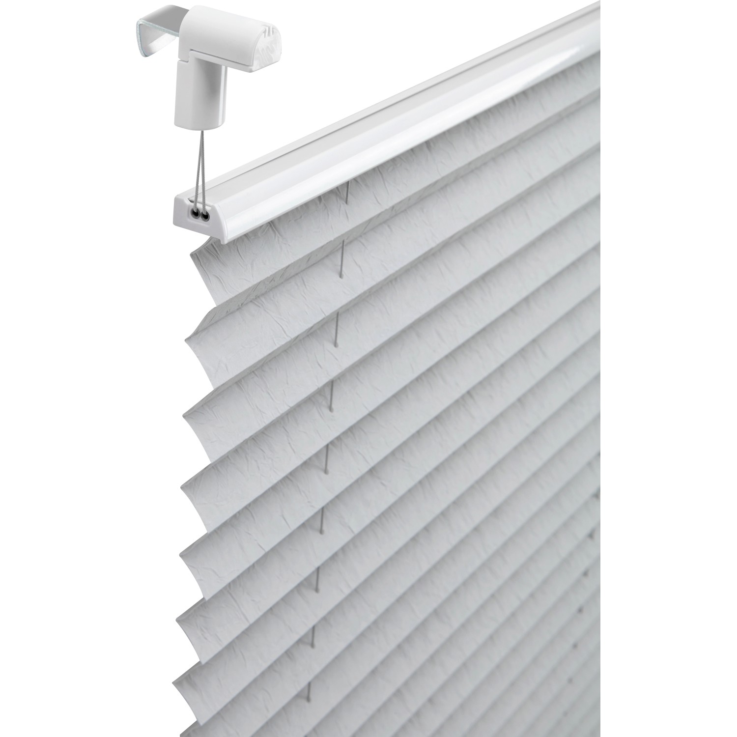 Hellgraues Tageslicht-Spannplissee Valeria, 75x130 cm, mit Easyfix-System zur einfachen Montage.