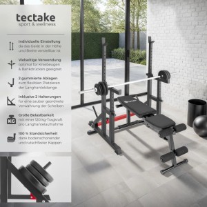 Tectake Squat Rack Creed mit Hantelbank, verstellbar für Kniebeugen und Bankdrücken. Ideal für dein Home-Workout.