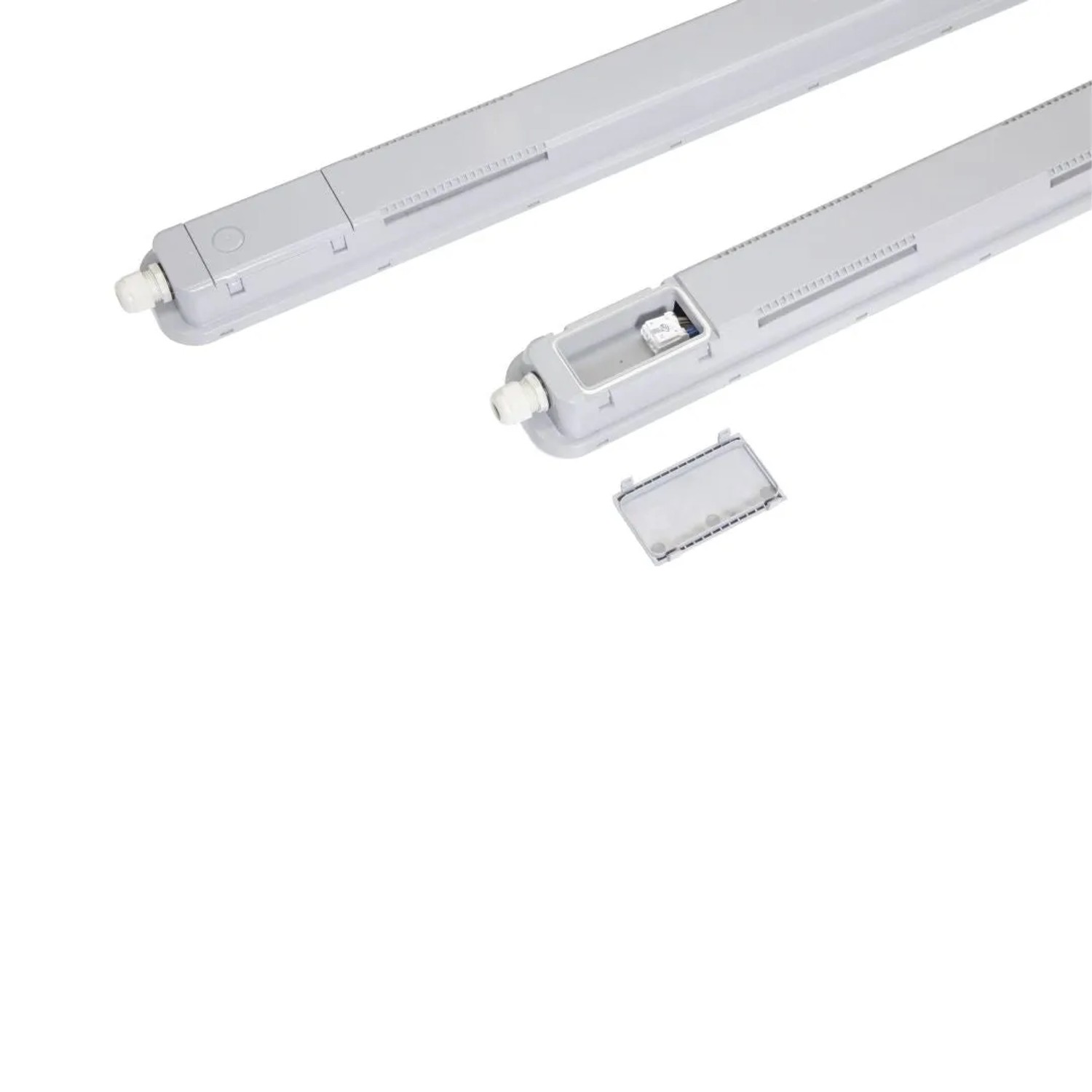 ENOVALITE LED Feuchtraumleuchte PRO, 120cm, mit Notlichtfunktion und geöffnetem Batteriefach.